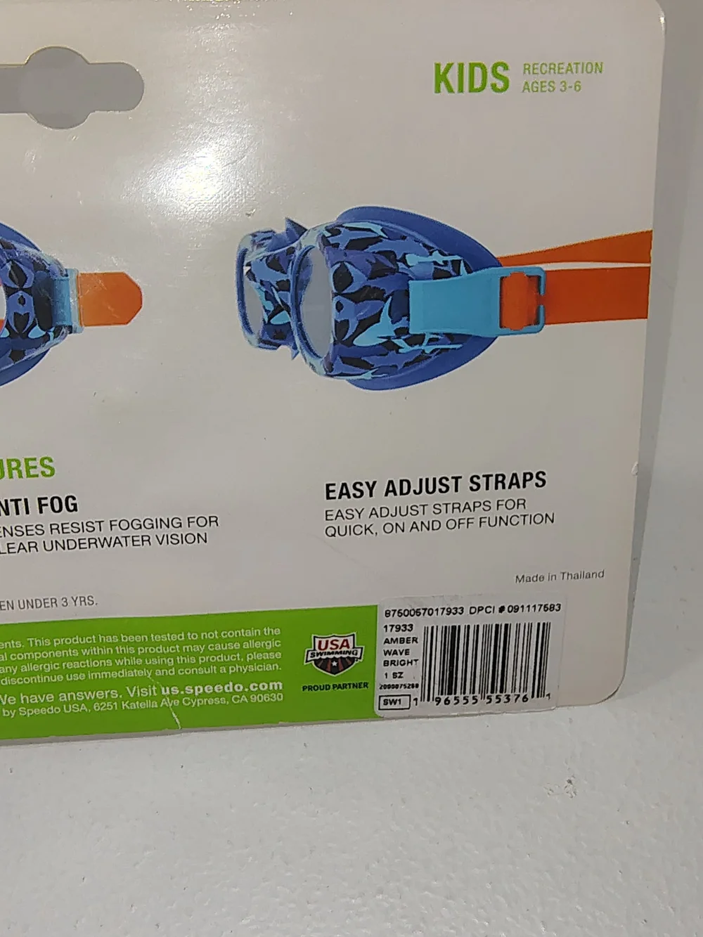Speedo Kids Glide Print Swim Goggles Amber Wave Bright,Ages 3-6 Best Fit New NWT
